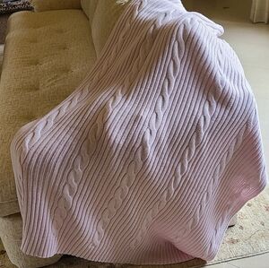 Canyon Ranch Cotton Ribbed Cable knit Throw Pink 100% Cotton Warm Accent Blanket
